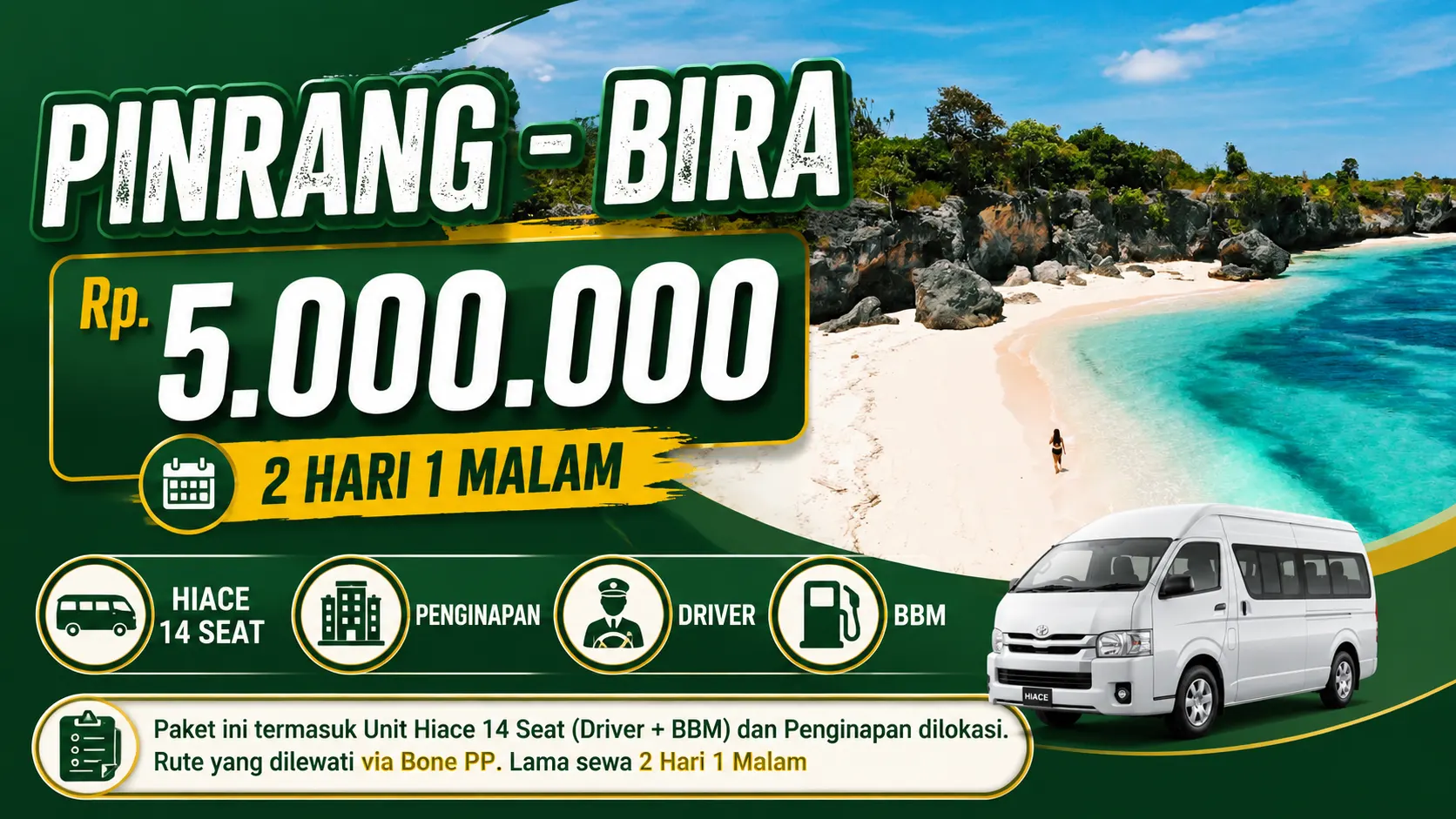 Pinrang → Pantai Bira — 2 Hari 1 Malam