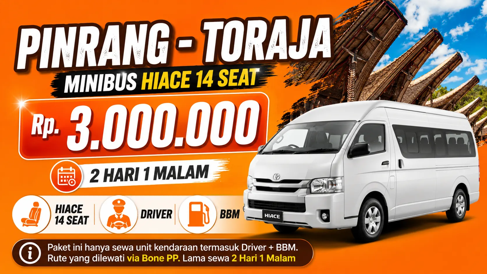 Pinrang → Toraja —  Hiace 14 Seat